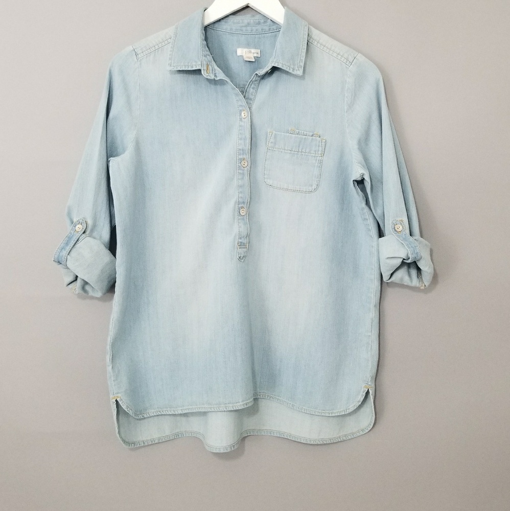 J.Jill Denim Rolled Sleeve Light Wash Jean Shirt